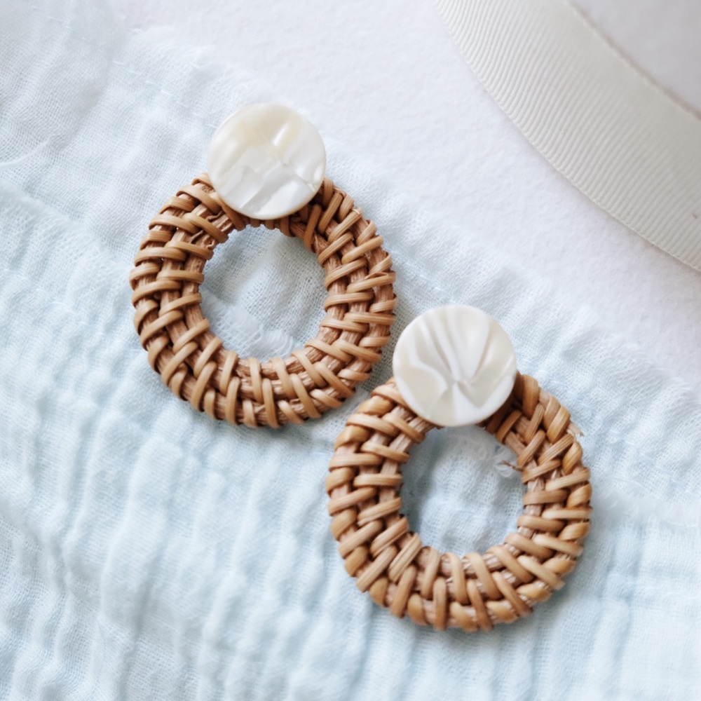 “Sky” Rattan Earrings - Picture 3 of 4
